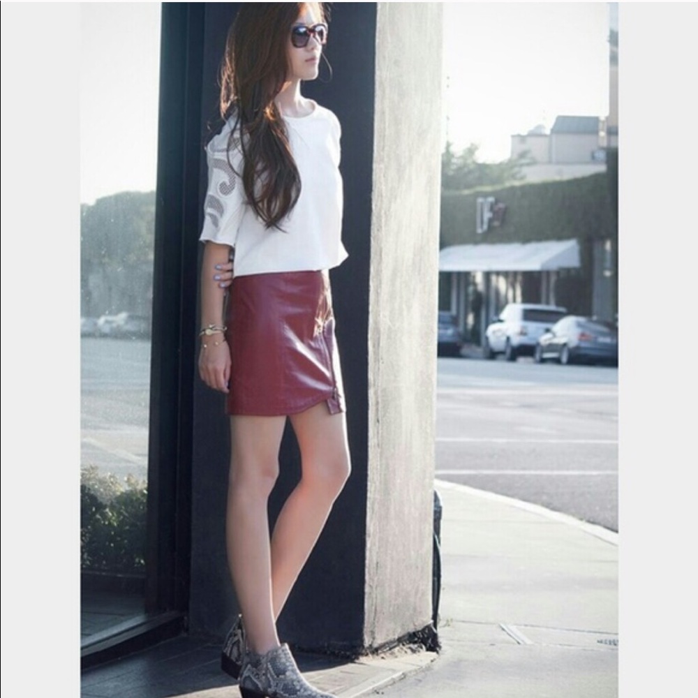 Leith Maroon Leather Skirt NWT